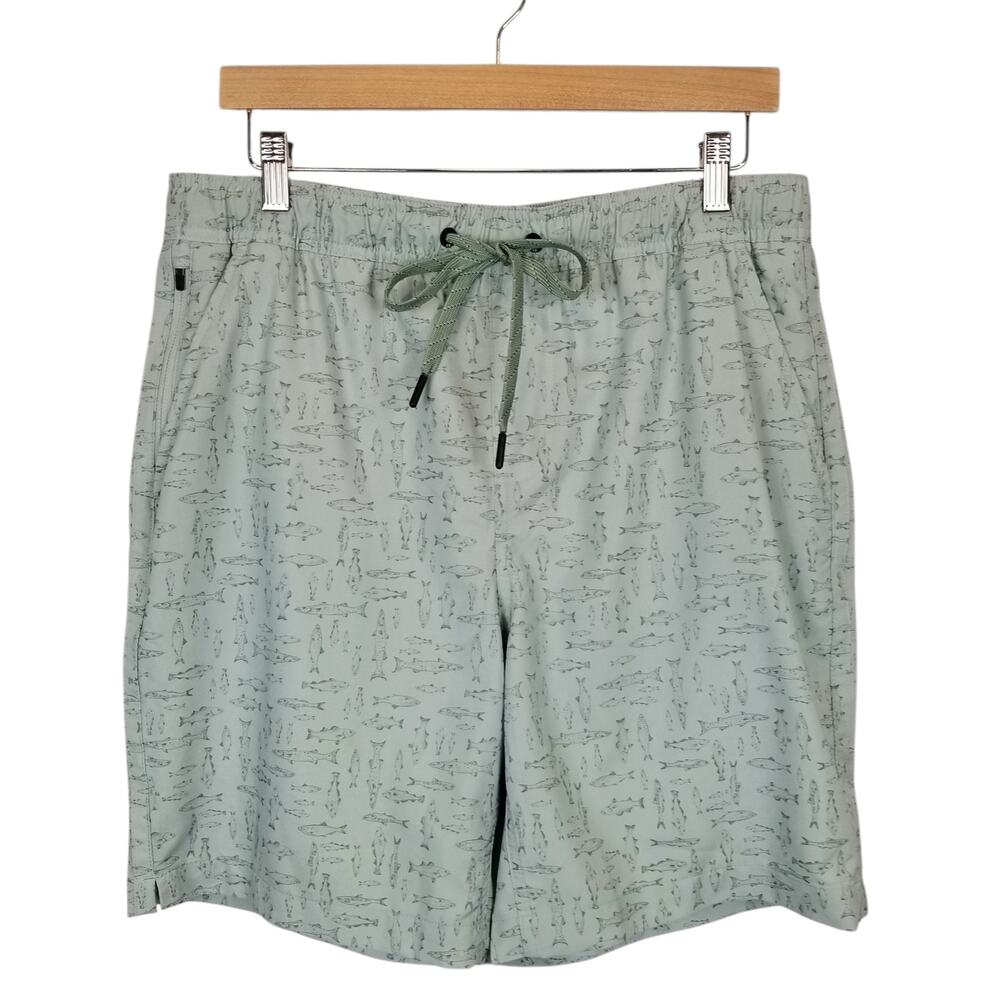 Eddie Bauer Swim Men's Trunks Lined Green Fish Print Size Medium